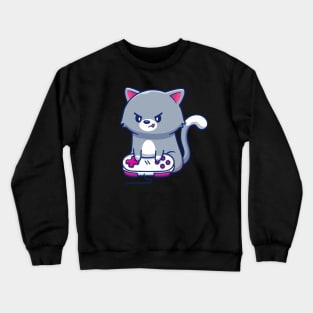 Angry Cat Gaming Cartoon Crewneck Sweatshirt